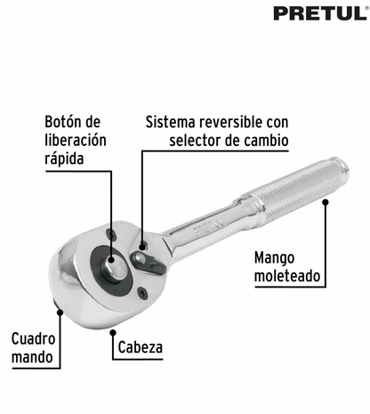 MATRACA CUADRO 3/8" CABEZA DE PERA LIBERACIÓN RÁPIDA, PRETUL 21161 N