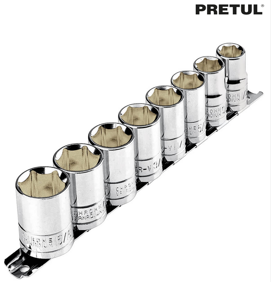 JUEGO DE 8 DADOS CUADRO 1/2'' MM, PRETUL 21176 N