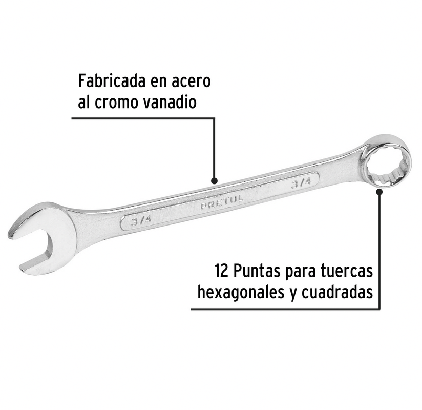 LLAVE COMBINADA 3/4" X 230 MM DE LARGO, PRETUL  21888 *
