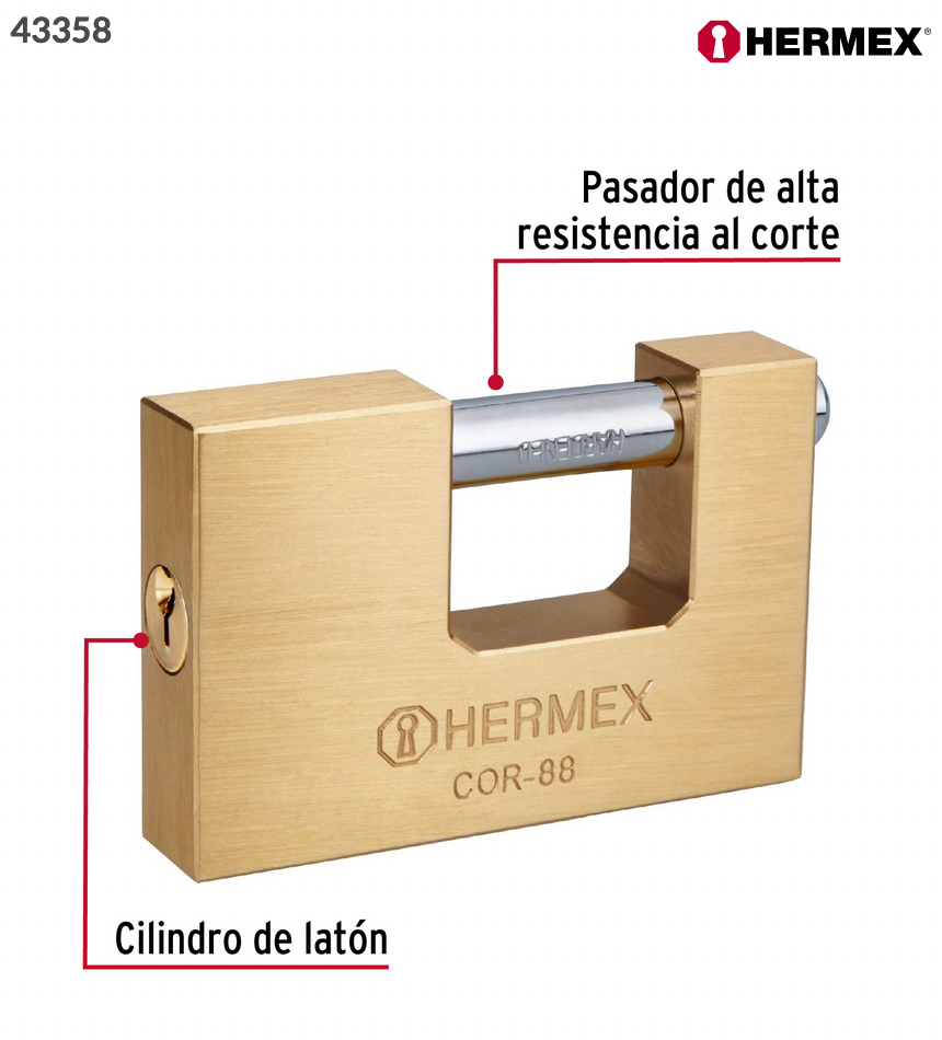 CANDADO ANTIPALANCA, 88MM, CUERO DE LATON, TRADICIONAL 43358 *
