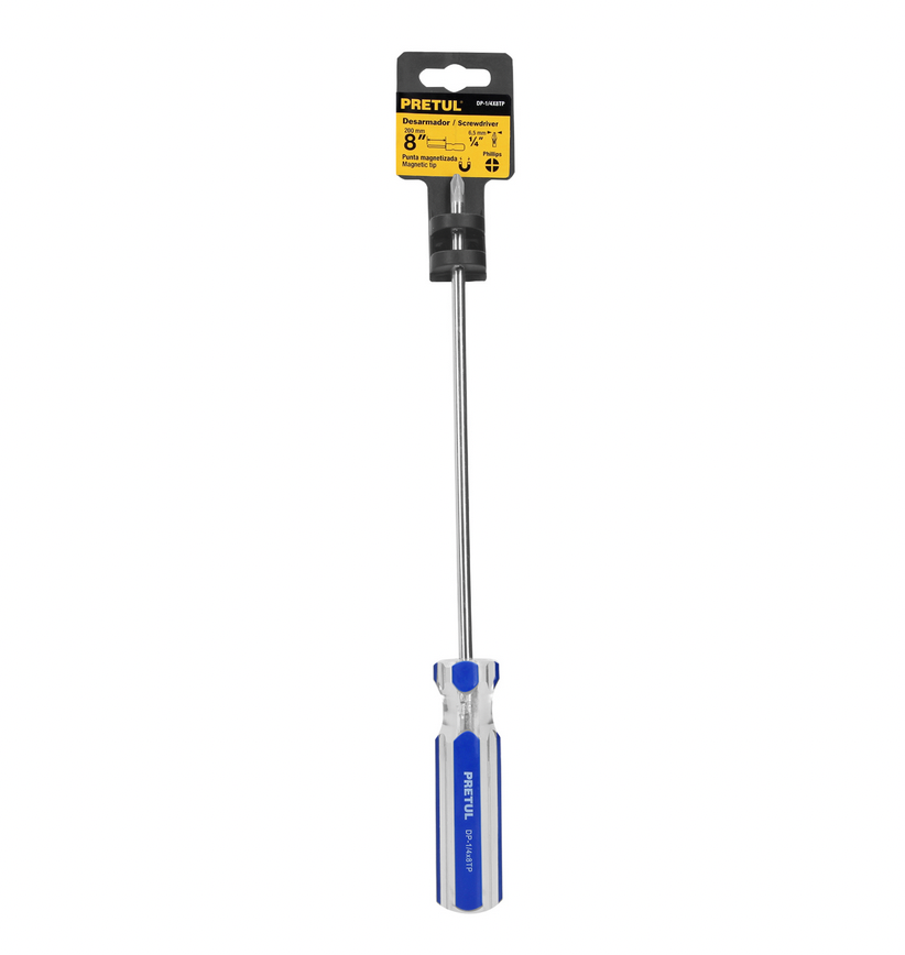 DESARMADOR DE CRUZ 1/4 X 8" MANGO DE PVC, PRETUL 21475 *