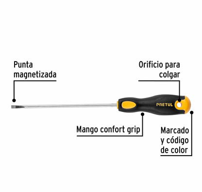 DESARMADOR CABINET 3/16 X 4" MANGO COMFORT GRIP, PRETUL 21490 P