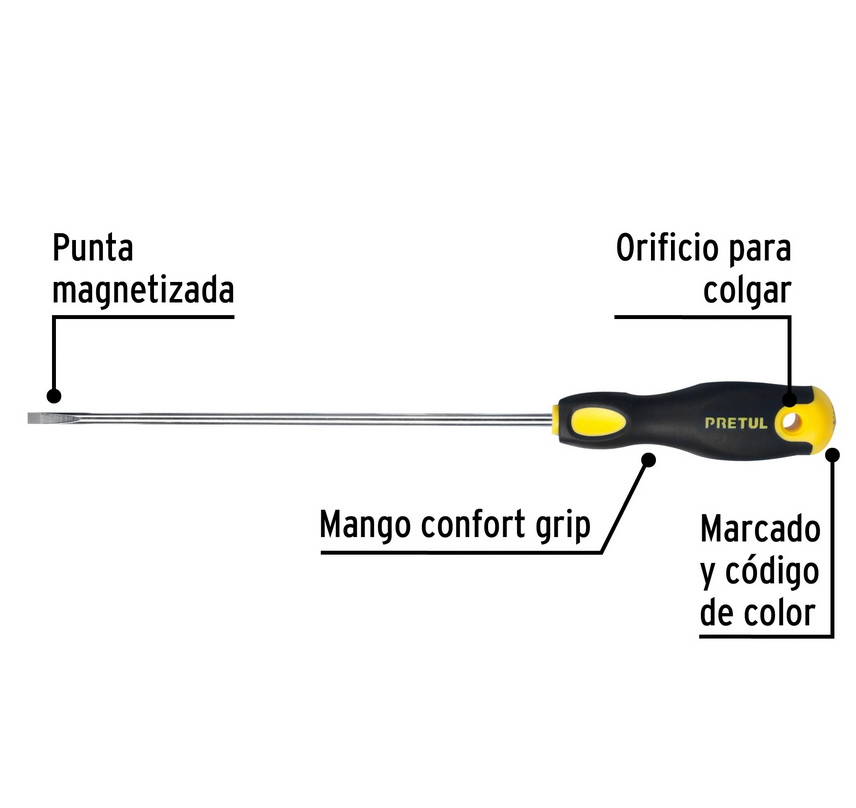 DESARMADOR CABINET 3/16 X 8" MANGO COMFORT GRIP, PRETUL  21491 P