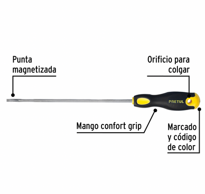 DESARMADOR CABINET 3/16 X 8" MANGO COMFORT GRIP, PRETUL  21491 P