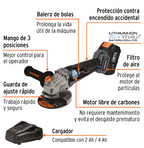 ESMERILADORA ANGULAR INALÀMBRICA 4-1/2'', 20V, SIN CARBONES 102449 N