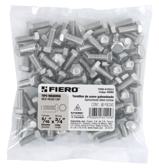 BOLSA CON 80 TORNILLOS 5/16" X 3/4" TIPO MÁQUINA, FIERO 44565 N