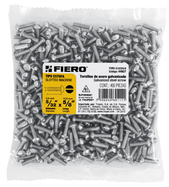 BOLSA CON 400 TORNILLOS 5/32" X 5/8" TIPO ESTUFA, FIERO 44607 N