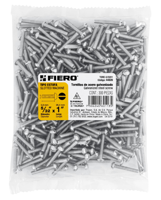 BOLSA CON 300 TORNILLOS 5/32" X 1" TIPO ESTUFA, FIERO 44609 N