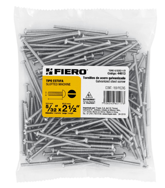 BOLSA CON 150 TORNILLOS 5/32" X 2-1/2" TIPO ESTUFA, FIERO 44613 N