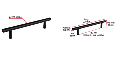 JALADERA DE ACERO 160MM, ESTILO ''CILINDRO'' NEGRO HERMEX 49733 N