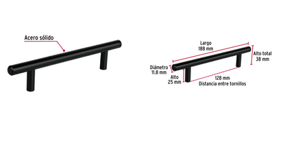 JALADERA DE ACERO 128MM ,ESTILO ''CILIDRO'' NEGRO HERMEX 49732 N