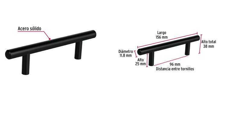 JALADERA DE ACERO 96 MM, ESTILO ''CILINDRO'', NEGRO HERMEX 49731 N