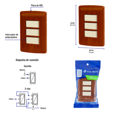 PLACA ARMADA 2 INTERRUPTORES 1 ESCALERA MADERA LINEA ITALIANA 49934 N