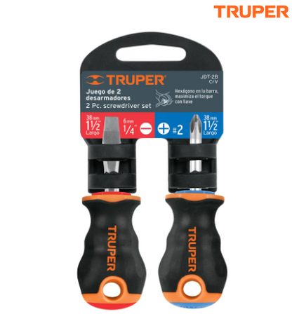 DÚO DE DESARMADORES 1/4 X 1-1/2'', MANGO COMFORT GRIP, TRUPER 19624 *