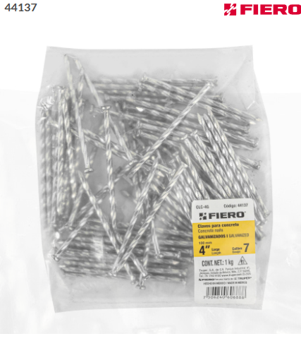 BOLSA CON 1 KG DE CLAVOS PARA CONCRETO GALVANIZADOS 4'' 44137 *
