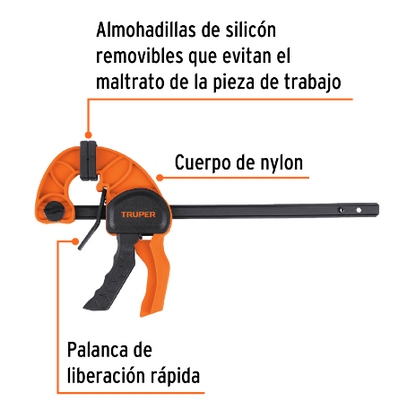 PRENSA DE AJUSTE RÀPIDO DE 6'' CON CUERPO DE NYLONM TRUPER 100140 P
