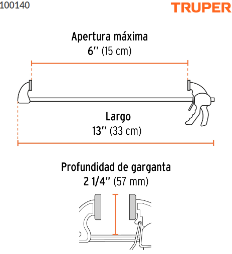 PRENSA DE AJUSTE RÀPIDO DE 6'' CON CUERPO DE NYLONM TRUPER 100140 P
