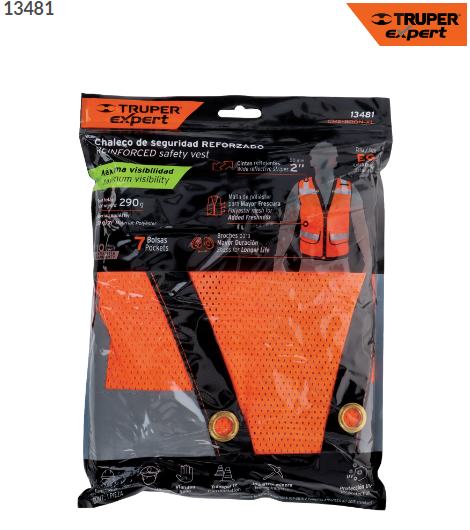 CHALECO SEGURIDAD REFORZADO NARANJA CON BOLSAS, XG, EXPERT 13481 N