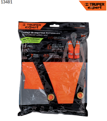 CHALECO SEGURIDAD REFORZADO NARANJA CON BOLSAS, XG, EXPERT 13481 N