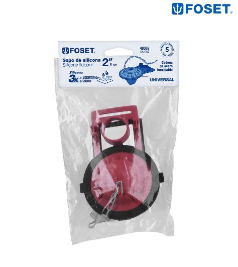 SAPO DE 2'' DE SILICONA PARA WC, ROJO, C/CADENA DE ACERO INOX 49362 *