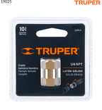 COPLE DE LATÒN, TIPO FF, CUERDA 1/4 NPT TRUPER 19025 *