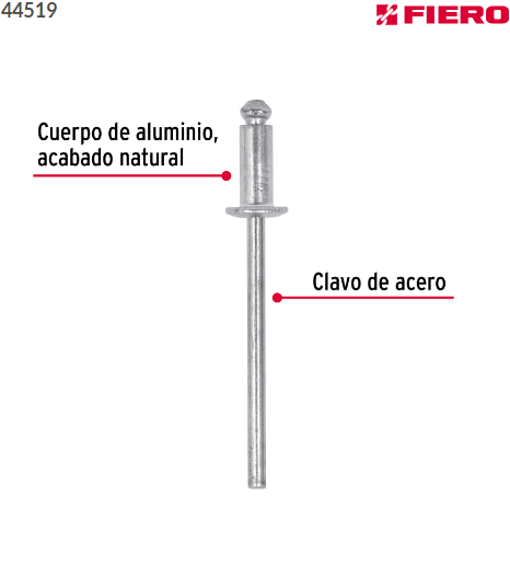 BOLSA CON 50 REMACHES 1/8'' X 3/16'' DE ALUMINIO ALA 1/4'' 44519 *