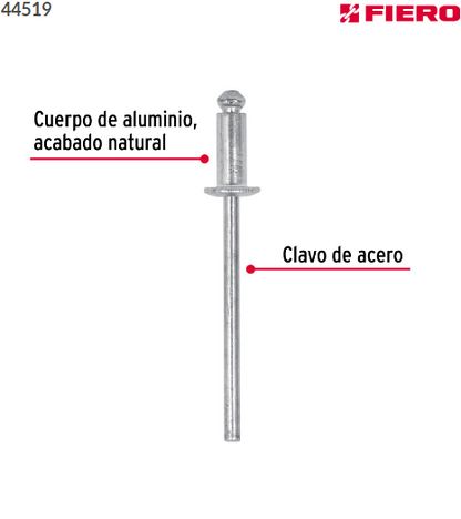 BOLSA CON 50 REMACHES 1/8'' X 3/16'' DE ALUMINIO ALA 1/4'' 44519 *