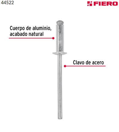 BOLSA CON 50 REMACHES 1/8'' X 3/8'' DE ALUMINIO, ALA 1/4 44522 N