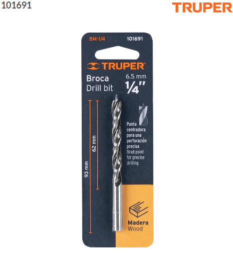 BROCA CON PUNTA CENTRADORA PARA MADERA 1/4'', TRUPER 101691 *
