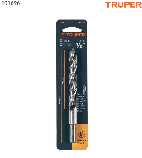 BROCA CON PUNTA CENTRADORA PARA MADERA 1/2'', TRUPER 101696 *