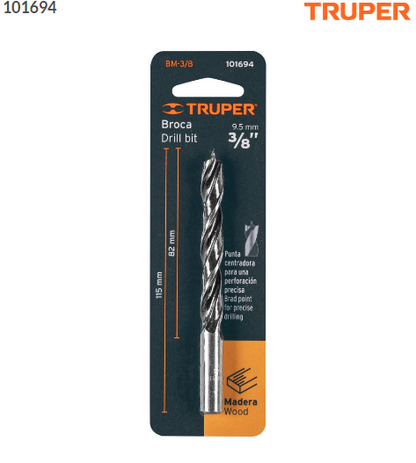 BROCA CON PUNTA CENTRADORA PARA MADERA 3/8'', TRUPER 101694 *