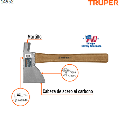 HACHA DOMÈSTICA 1-1/2 LB, MANGO HICKORY 14', TRUPER 14952 *
