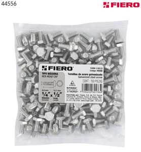 BOLSA CON 150 TORNILLOS 1/4'' X 1/2'' TIPO MÁQUINA, FIERO 44556 N