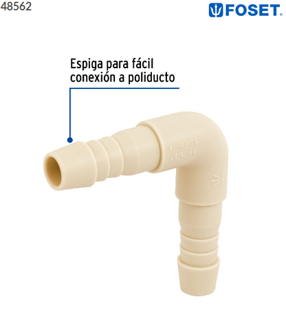 CODO 90° INSERCIÓN DE 1/2'' DE POLIPROPILENO, FOSET 48562 N