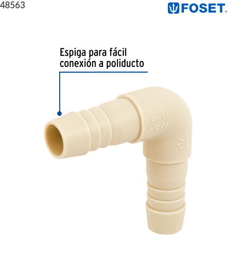 CODO 90° INSERCIÓN DE 3/4'' DE POLIPROPILENO, FOSET 48563 N