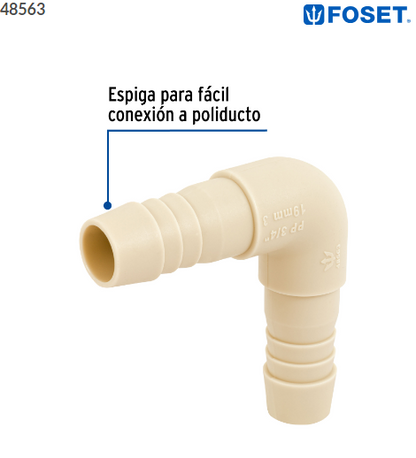 CODO 90° INSERCIÓN DE 3/4'' DE POLIPROPILENO, FOSET 48563 N