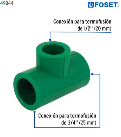 TEE REDUCIDA DE PPR 3/4'' X 3/4'' X 1/2'', FOSET 49844 N