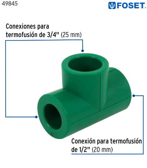 TEE REDUCIDA DE PPR 3/4'' X 1/2'' X 3/4'', FOSET 49845 N