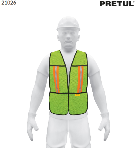 CHALECO DE SEGURIDAD CON CINTAS REFLEJANTES, VERDE, PRETUL 21026 *