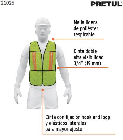 CHALECO DE SEGURIDAD CON CINTAS REFLEJANTES, VERDE, PRETUL 21026 *