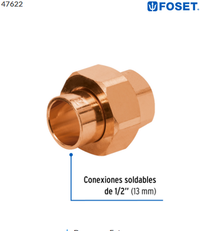 TUERCA UNÍON DE COBRA DE 1/2'', FOSET 47622 N