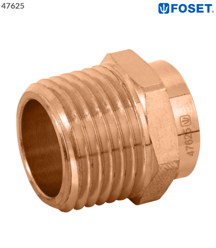CONECTOR DE COBRE DE ROSCA EXTERIOR 1/2'', FOSET 47625 N
