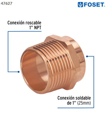 CONECTOR DE COBRE DE ROSCA EXTERIOR 1'', FOSET 47627 N