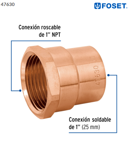 CONECTOR DE COBRE DE ROSCA INTEIOR 1'', FOSET 47630 N