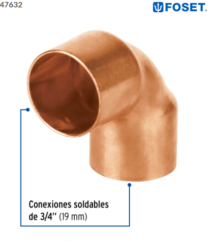 CODO DE COBRE 90° DE 3/4'', FOSET 47632 N