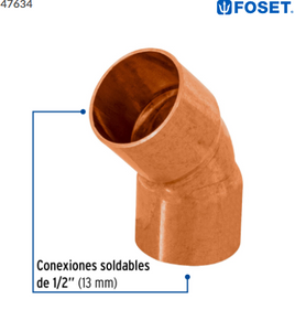 CODO DE COBRE 45° DE 1/2'', FOSET 47634 *