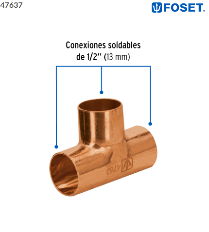 TEE DE COBRE SENCILLA DE 3/4'', FOSET 47638 N