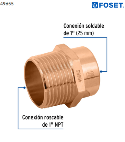 CONECTOR DE COBRE, ROSCA EXTERIOR 1'', FOSET 49655 N