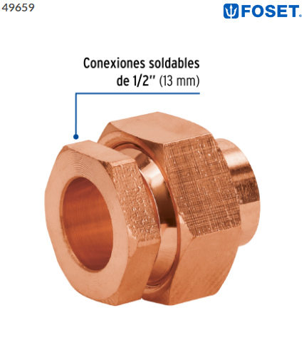 TUERCA UNIÓN DE LATÓN COBRIZADO 1/2'', FOSET 49659 N