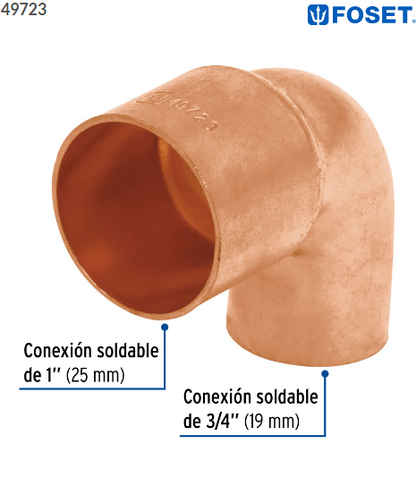 CODO 90º REDUCCIÒN DE COBRE DE 1'' X 3/4'', FOSET 49723 N